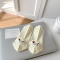 Off-white cotton ankle socks with black polka dots and dachshund dog embroidery - One Size / Milky Yellow