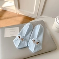 Light blue combed cotton ankle socks with white polka dots and dachshund puppy embroidery - One Size / Light Blue
