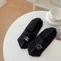 Chaussettes femme en coton peigné noir avec broderie chiot blanche et texte mignon - Taille unique / Noir