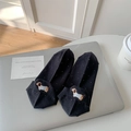 Black cotton low cut socks with white polka dots and dachshund dog embroidery detail - One Size / Black
