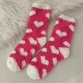 Calcetines de forro polar rosa con corazones, tejido de felpa suave para invierno - Talla única / Corazón Rojo Rosa