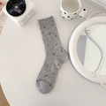 Calze grigio chiaro a metà polpaccio con ricami floreali e polsini a coste elasticizzati - Taglia unica / grigio scuro