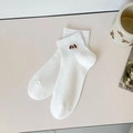 Chaussettes blanches en coton avec broderie chien de dessin animé et revers côtelés - Taille unique / Blanc Pur