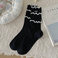 Sweet black cotton blend crew socks featuring white lace trim and bow details - One Size / Black