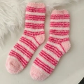 Soft pink and white striped coral fleece socks for women's winter home sleepwear - One Size / Light Pink Stripes