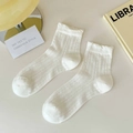 Calcetines finos blancos de malla calada con puños de volantes y textura de algodón acanalado - Talla única / Blanco Leche