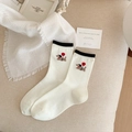 White cotton ribbed socks with dachshund embroidery and stylish black contrast cuffs - One Size / Ribbed Dog