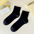 Calcetines de malla negros transpirables con elegantes volantes y canalé de algodón - Talla única / Negro