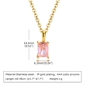 Detailansicht des rechteckigen rosa Zirkonia-Anhängers mit vergoldeter Edelstahlkette - Rosa (Rosa Zirkonia)