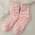 Pink and white striped coral fleece thermal socks with soft plush texture for home comfort - One Size / Light Pink All-over Thin Stripes