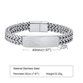 Men's double-row stainless steel weave bracelet with engravable metal plate 20cm - 22cm