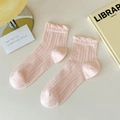 Calcetines de algodón acanalado rosa pálido para mujer con puños de volantes y diseño suave - Talla única / Rosa