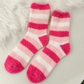 Pink striped coral fleece socks for women, warm winter thermal sleep wear - One Size / Multi-color Striped