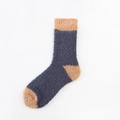 Chaussettes épaisses en polaire corail pour homme, bleu marine et camel contrasté - Taille unique / gris foncé