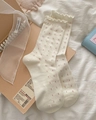 Creamy white cotton socks with red floral pattern and ruffled edges in Japanese style - One Size / Milky Yellow