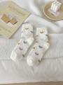 Calcetines de forro polar coral blanco con corazones para calidez y comodidad - Talla única / Blanco