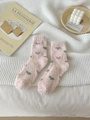 Calcetines térmicos de forro polar coral rosa con patrones de corazones de colores y felpa - Talla única / Rosa
