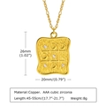 Collana celeste quadrata dorata in rame con simboli di luna, stelle e intarsi in zirconi - Oro