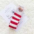 Winter striped coral fleece over-knee socks with red and white pig cartoon decoration - One Size / Red Pig