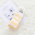 Chaussettes hautes rayées en polaire corail jaune et blanc avec broderie chat - Taille unique / Chat Jaune