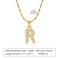 Collier lettre R dorée avec pavé de zircons sur une chaîne en acier inoxydable - Lettre R