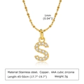 Collier en acier doré avec pendentif lettre S orné de zircons cubiques brillants - Lettre S