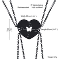 Détail du collier coeur puzzle quatre pièces en acier inoxydable noir avec papillon découpé - Pendentif Seul de Couleur Noire