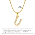 Collier en acier inoxydable doré avec pendentif initiale U serti de zircons brillants - Lettre U