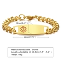 Detalle macro de la pulsera médica de acero inoxidable dorado con logo de esmalte - 18.5cm / Dorado