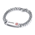 Détail du bracelet d'alerte médicale avec symbole rouge et gravure Épilepsie en acier - Style Épilepsie (BR-392-6)