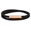 Double-layer black Milan rope bracelet with a rose gold magnetic square clasp - Rose Gold