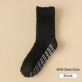 Thick black coral fleece socks with non-slip silicone grips on the bottom for women - One Size / With Non-slip Dots / Black