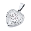 Silver stainless steel heart locket necklace with paw print engraving for pet memorial - Silver Pendant Only (Without Chain)