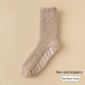 Thick dusty rose coral fleece socks with non-slip silicone grip dots for warmth - One Size / With Non-slip Dots / Dust Rose
