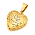 Golden heart-shaped locket pendant with paw print and ornate scroll engravings - Gold Pendant Only (Without Chain)