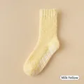Creamy yellow coral fleece thermal socks with non-slip white silicone grips for winter - One Size / With Non-slip Dots / Milky Yellow