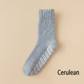 Sky blue coral fleece thermal socks with anti-slip silicone grip on the soles - One Size / With Non-slip Dots / Azure Blue