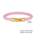 Pulsera de cuero trenzado rosa con cierre magnético y medidas detalladas de 19 cm - Rosa