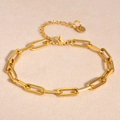 Bracciale da uomo a catena paperclip dorata con estensione e chiusura a moschettone - Oro 18+5cm