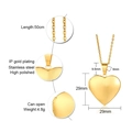 Polished stainless steel heart locket necklace features IP gold plating and 50cm chain - Gold Style 2 (PN-1255G)