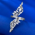 Bague ouverte en argent S925 avec zircons marquise en forme d'ailes sur support bleu - Ouvert Réglable / Argent Zircone Blanche (K001)