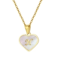 Golden heart necklace with shell inlay and cursive letter H on a fine cable chain - Heart Letter H