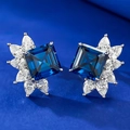 Exquisite S925 Silberstecker mit quadratischem blauem Edelstein und Zirkon-Halo - 925er Silber / Royalblau