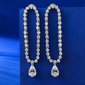 Boucles d'oreilles pendantes en argent S925 avec diamant poire de 1 carat et pavé - Style Pendentif Goutte d'Eau Strass Blanc (E262) / Argent 925