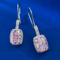Ohrhänger aus S925 Sterlingsilber mit rosa Zirkonia im Kissenschliff und Halo-Design - 925er Silber / Rosa