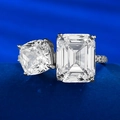Anillo Toi et Moi con circonitas talla cojín y esmeralda en banda de plata pavé - US 5 / Circón Blanco