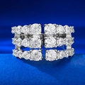 Lujoso anillo abierto de plata 925 con tres filas de diamantes simulados brillantes - Abierto Ajustable / Diamante de Imitación Blanco (K043)