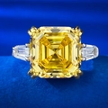 Luxurious 925 silver ring with 12mm yellow Asscher cut stone and side trapezoid gems - US 5 / Yellow Zircon