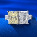 Luxurious Toi et Moi S925 silver ring featuring radiant cut yellow and white diamonds - US 5 / Yellow And White Double Stones (R703)