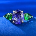 Bague en argent S925 avec pierre violette ovale et pierres vertes en forme de poire - US 9 / R606 Mélange Bleu Et Vert